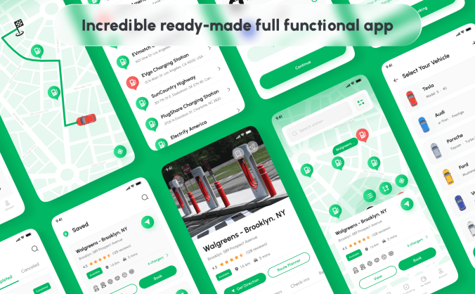 170个电动车充电桩查找APP UI界面素材包