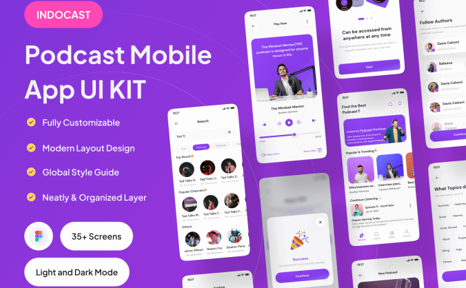 35个播客音频主题移动APP UI界面素材包