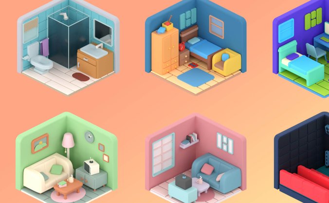10个装扮漂亮的2.5D房间素材模型包
