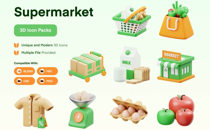 16个绿色超市生活用品主题图标素材包