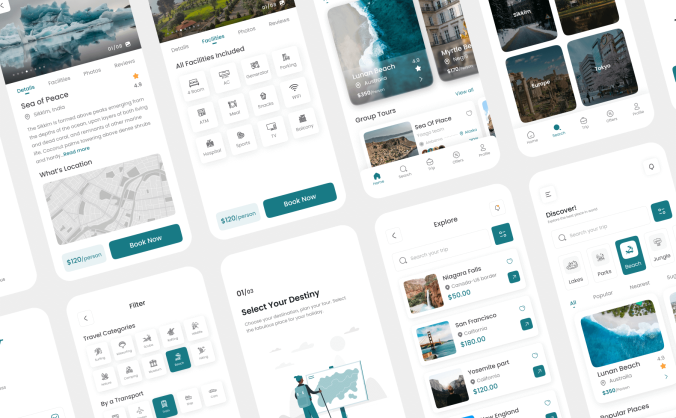 40个绿色旅游主题APP UI界面素材工具包