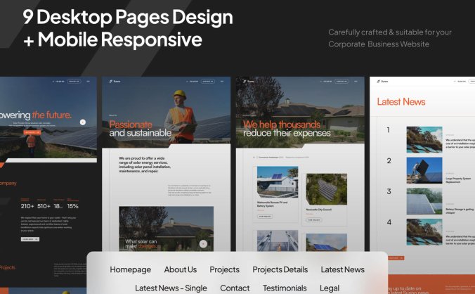 9个太阳能电池主题企业网站和移动界面UI素材包