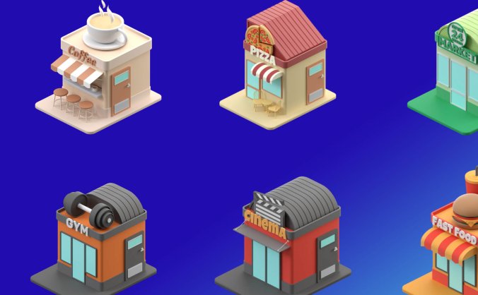 10个不同风格样式的3D卡通房子模型素材包