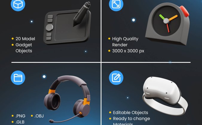 20个风格独特的3D电子设备模型素材包