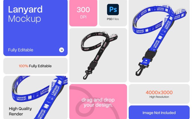 设计高级的工牌挂绳PSD样机素材包