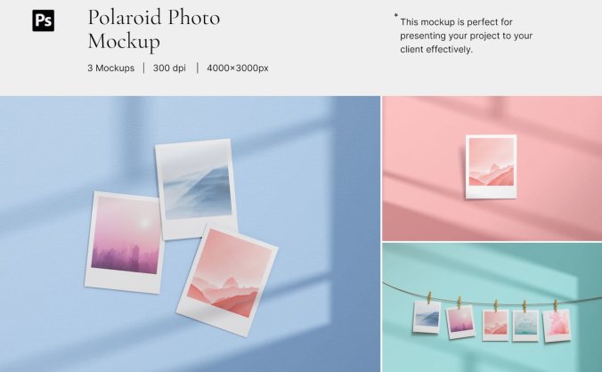 宝丽来照片墙PSD样机素材