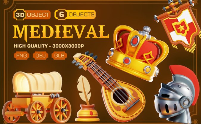 中世纪主题3D游戏风格插图模型素材包
