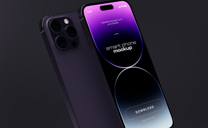 深色iPhone 14 Pro手机PSD样机素材
