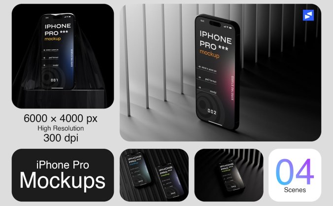 黑色质感iPhone手机PSD样机素材包