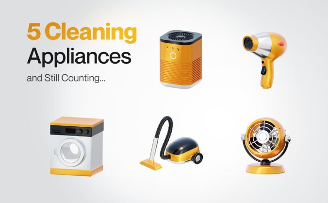 3D金属质感清洁电器类图标素材包