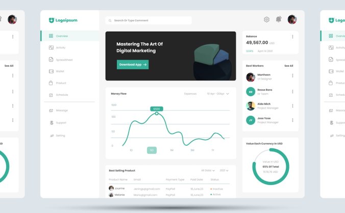 一套绿色小清新财务管理仪表板UI界面素材包