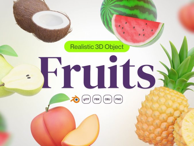 逼真的水果3D图标素材包