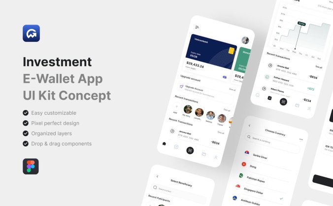 设计简洁的电子钱包APP UI KIT素材包