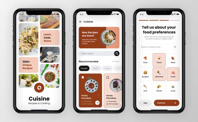 棕色美食食谱应用APP UI组件素材包