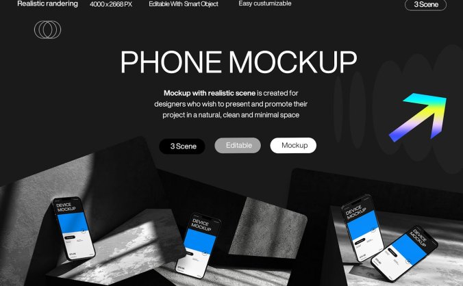 高质量带有阴影的智能手机PSD样机素材包