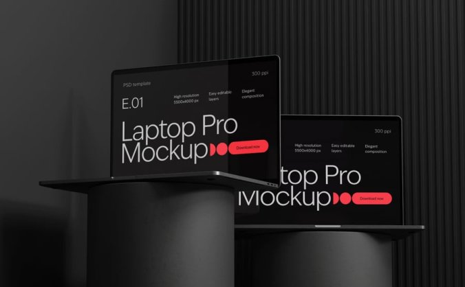 黑色笔记本电脑PSD样机素材包