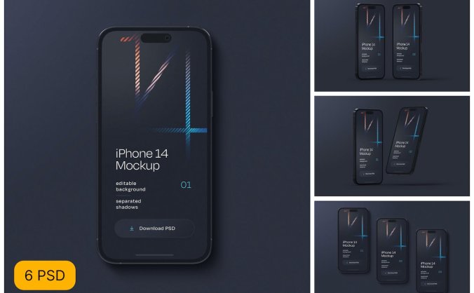深色iPhone14 Pro手机PSD样机素材包
