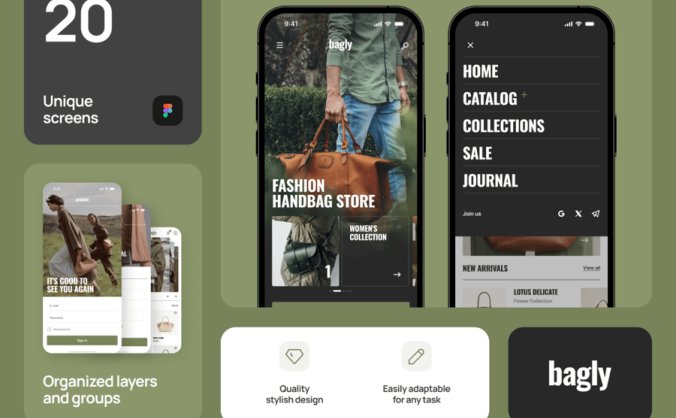 网上售卖手袋应用主题APP UI KIT组件素材包