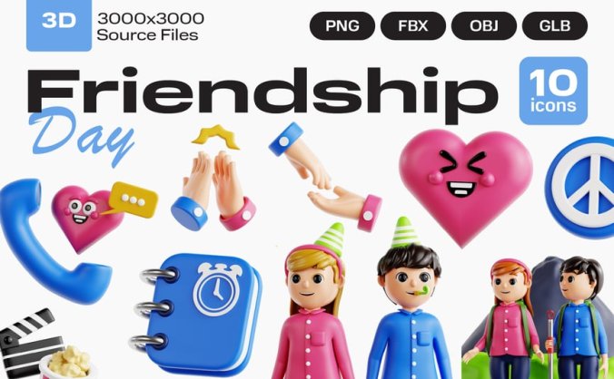 友谊日主题3D图标模型素材包