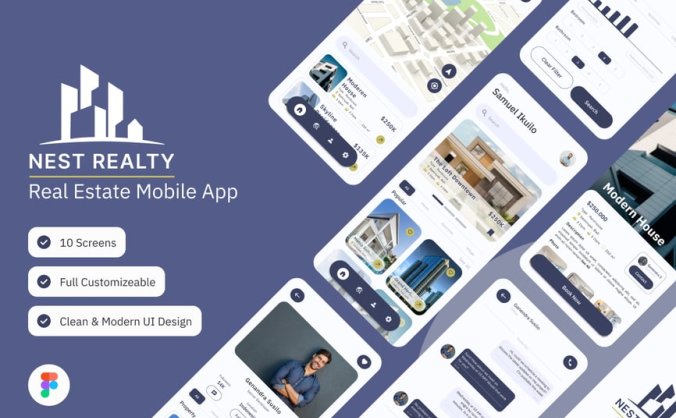 房地产房屋出租出售移动APP UI Kit素材包