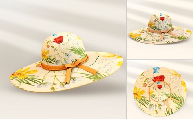 真实带了阴影棉质太阳帽PSD样机素材包