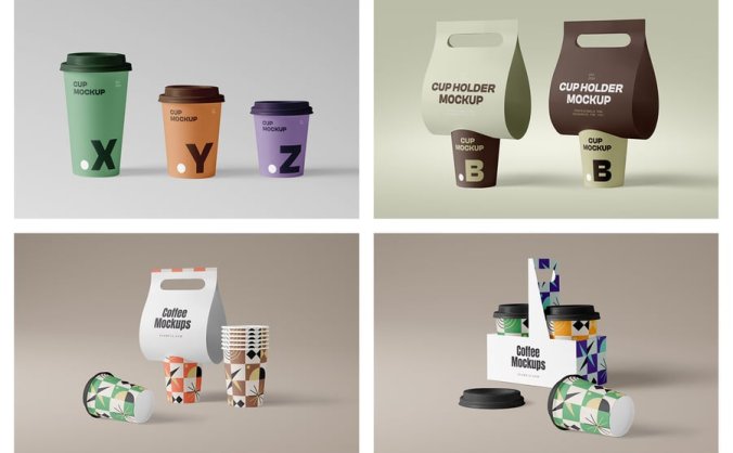 漂亮逼真渲染的杯子PSD包装模型素材包