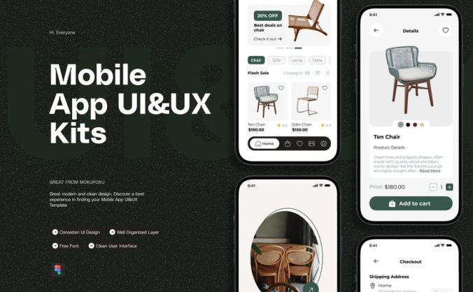 绿色极简家具移动端APP UI KIT素材包