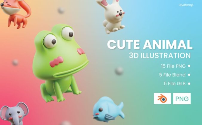 5个超级可爱的动物3D插图素材包