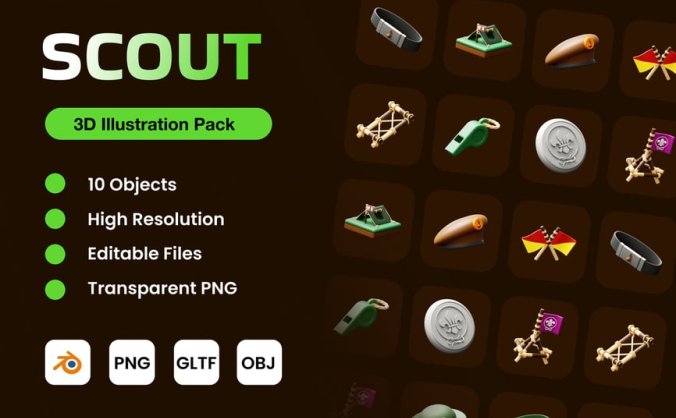 10个侦察兵游戏侦察工具元素3D模型素材包