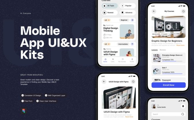 一套课程教育主题移动应用APP UI KIT素材包