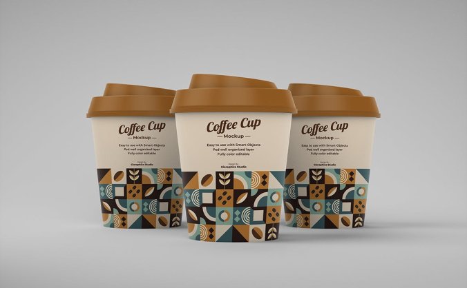 漂亮逼真的咖啡杯子PSD模型素材包