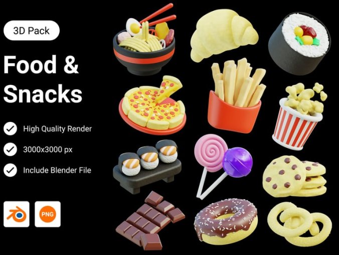 食品和零食3D插画图标素材包