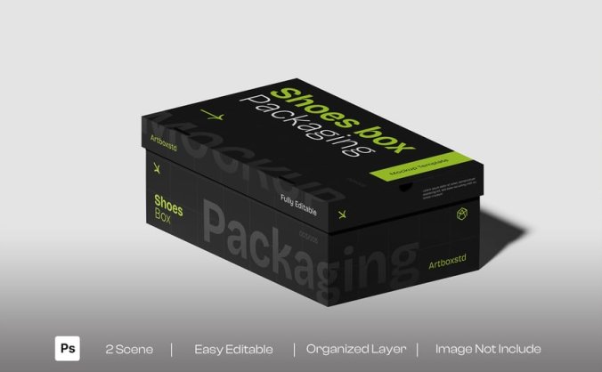 高级感满满的鞋盒包装PSD样机素材包