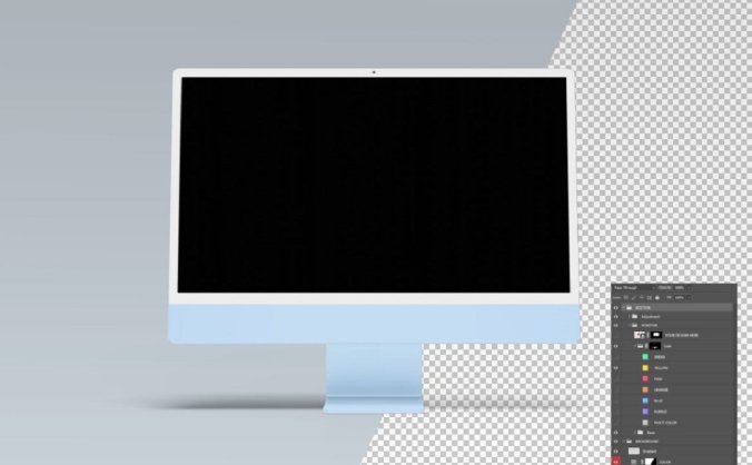 拥有多种色彩的iMac 24寸苹果电脑PSD样机素材包