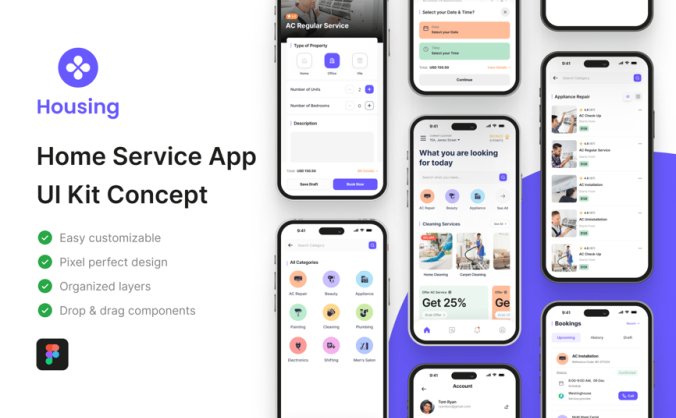 家庭服务应用APP UI Kit素材包