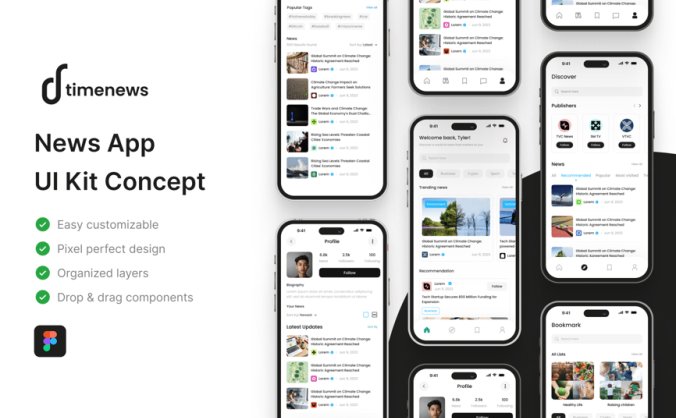 简洁的新闻应用APP UI Kit素材包