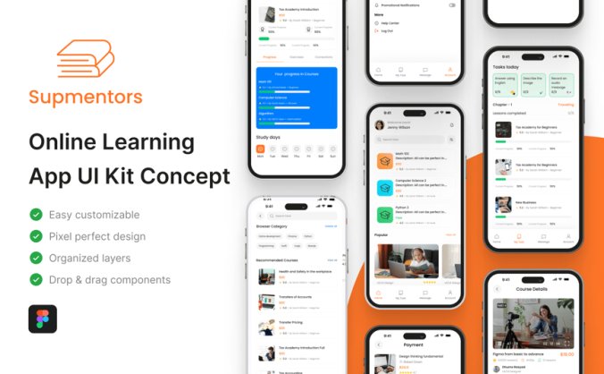 在线学习应用 APP UI KIT素材包
