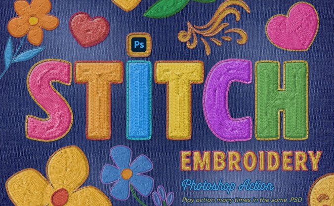 刺绣效果Photoshop动作素材包