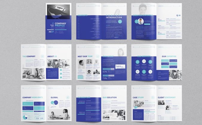 欧美风格蓝色简洁公司简介手册