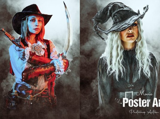 一键生成电影海报艺术Photoshop动作效果插件