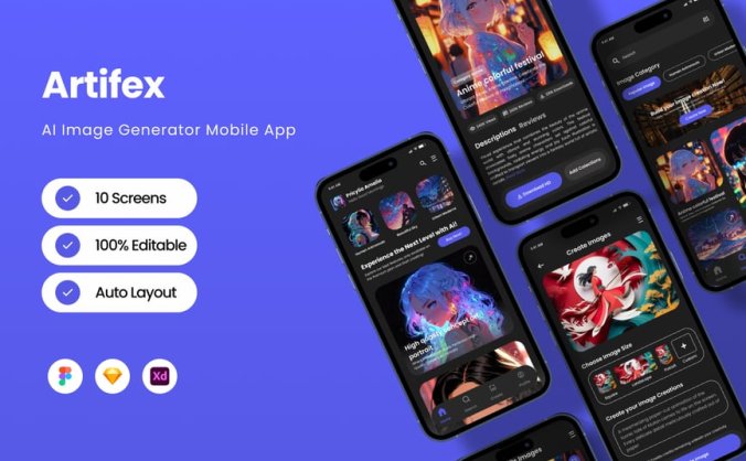 人工智能图像生成器移动应用APP UI界面素材包