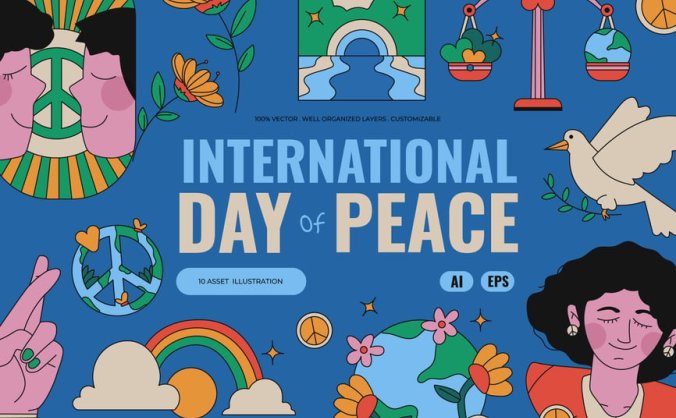 蓝色复古国际和平日矢量素材包