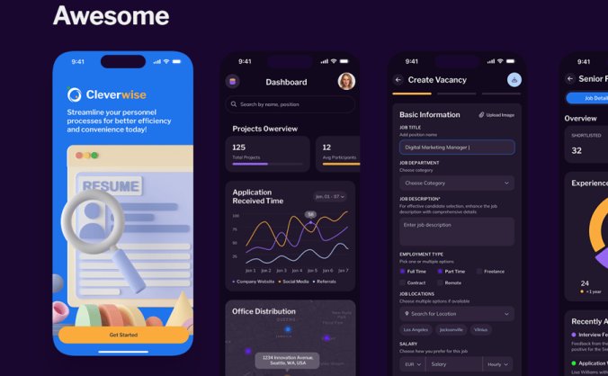 深紫色人力资源管理应用APP UI KIT素材包