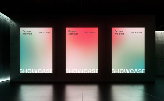 绚丽的画廊屏幕PSD样机素材包