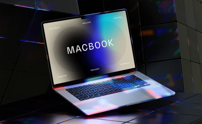 霓虹灯 Macbook Air 电脑PSD样机素材包