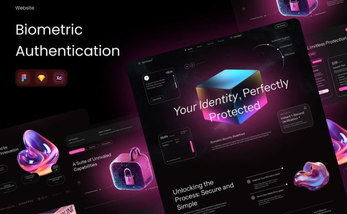 紫色酷炫生物识别网页模板素材