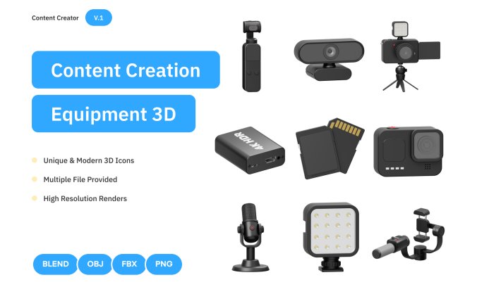 16个黑白电子数码设备3D图标素材包