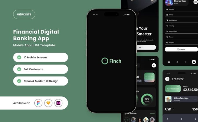 黑色金融科技个人理财应用APP UI KIT素材包