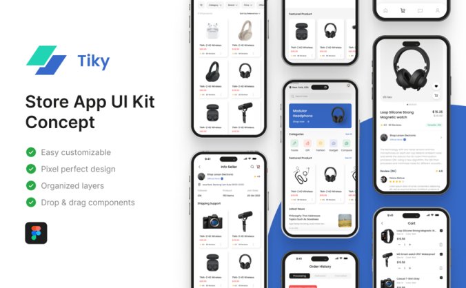 简洁蓝色商店应用APP UI KIT素材包