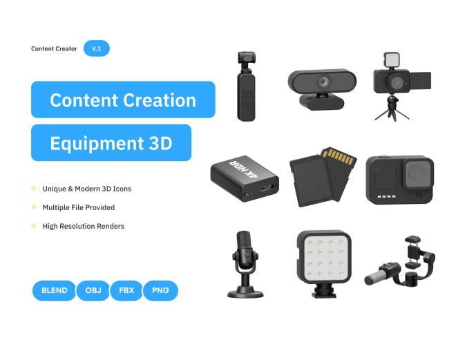 16个黑白电子数码设备3D图标素材包